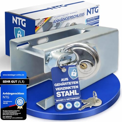 NTG – Anhängerschloss Rundschloss Diebstahlsicherung für Anhänger & Wohnwagen verzinktes Deichselschloss mit Schlüssel Kastenschloss für Anhängerkupplung robust & wetterfest Universal-Zubehör