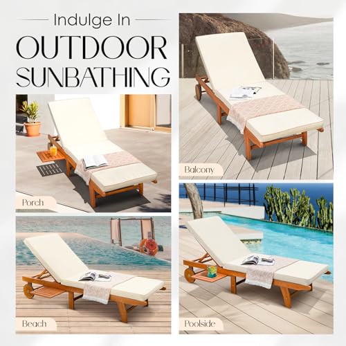 Idzo Z40I1 Upgraded Cushion Outdoor, 500Lbs Capacity Patio Pool Loungers, Stackable And Foldable Design, Reclining Backrest, Federica Wood Chaise Lounge_Brown thumb #5