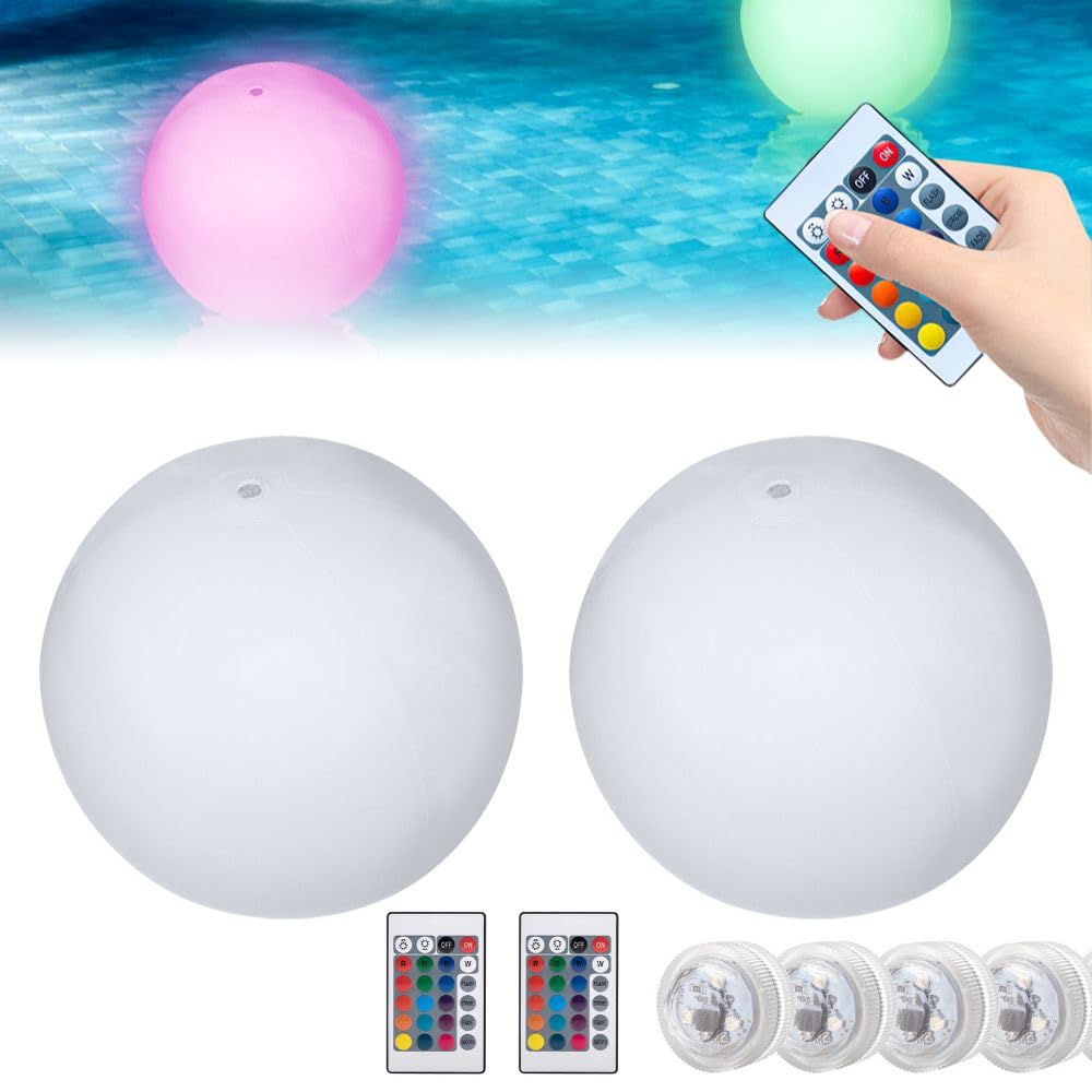 Lámparas Flotantes para Piscina, 2 Piezas 16" LED Luz Lámpara Esfera con Control Remoto, Piscina Flotante Impermeable IP68, RGB 16 Colores Luz de Bola LED, para Piscinas, Playa, Deco de Fiesta
