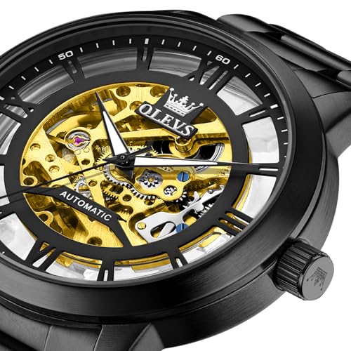 Image of OLEVS Automatic Watches for Men 43MM Skeleton Large Dial 3Hand Self Winding Watch Stainless Steel Dress Luxury Mechanical Waterproof Luminous Wirst Watch Gift