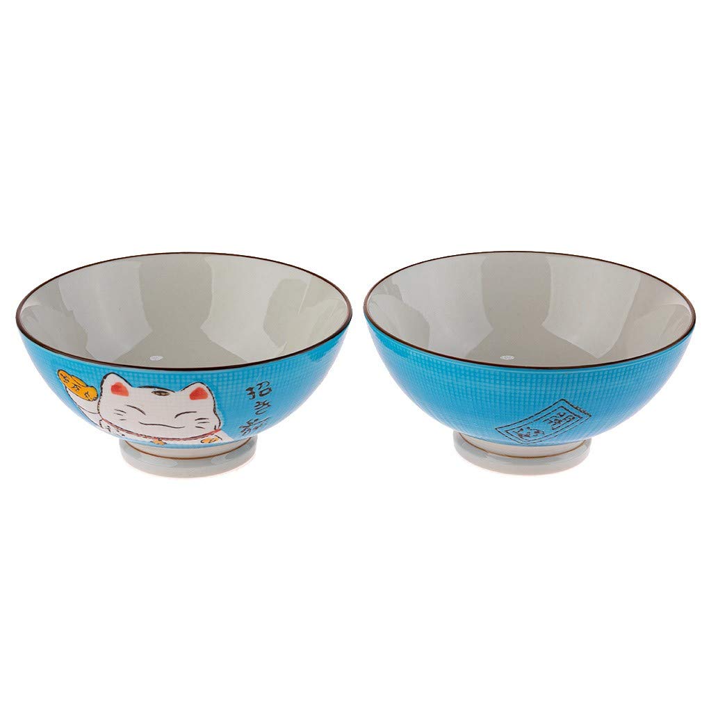 Lachineuse, Ciotola Di Noodle, Modello di gatto Maneki Neko, Blu, confezione da 2