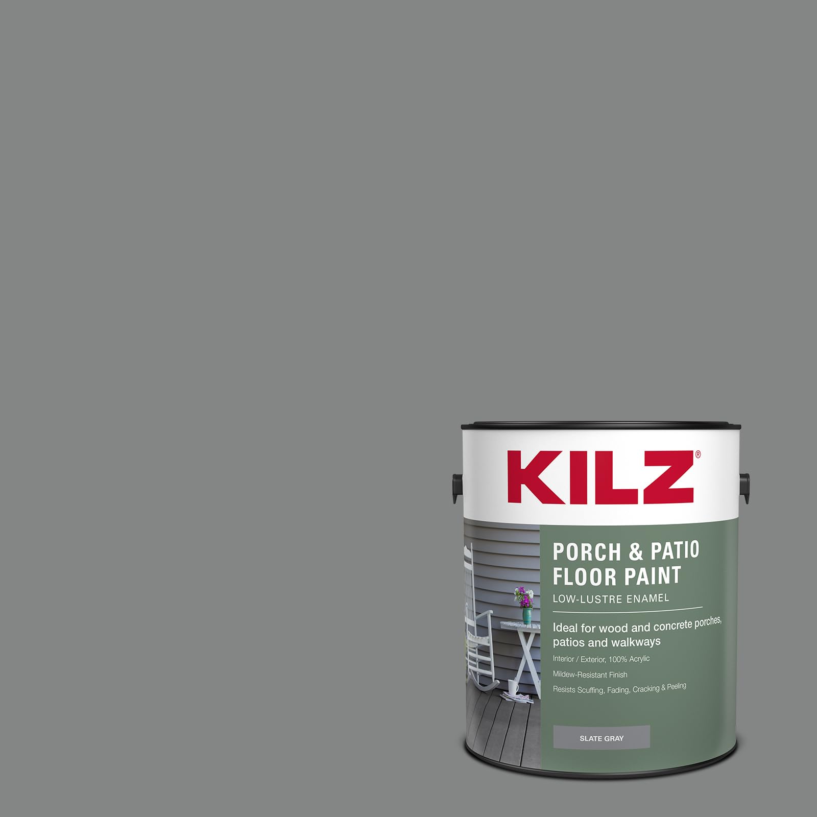 KILZ Low-Lustre Enamel Porch & Patio Latex Floor Paint, Interior/Exterior, Slate Gray, 1 Gallon