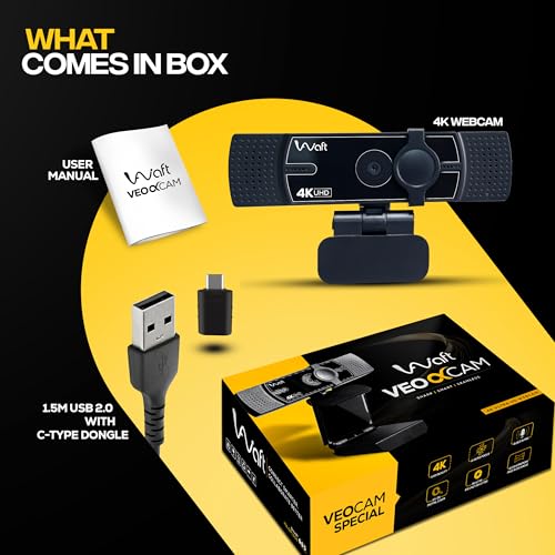 Image of AIWaft 4K UHD Webcam |12MP CMOS Sensor, AI Auto-Focus, ePTZ, Dual Omni Mics, 60FPS |Plug & Play USB 2.0 |Compatible with Windows, Mac & Android |Ultra HD Streaming for Zoom, YouTube, Gaming & Meetings