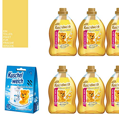 8tlg. Set: 6x750ml Kuschelweich Weichspüler/Premium Luxus / 150 WL/Moringa-Öl / 1 x Kuschelweich Duftsäckchen Box / 1 x Mini-Bag von STUDIO.MUNET in