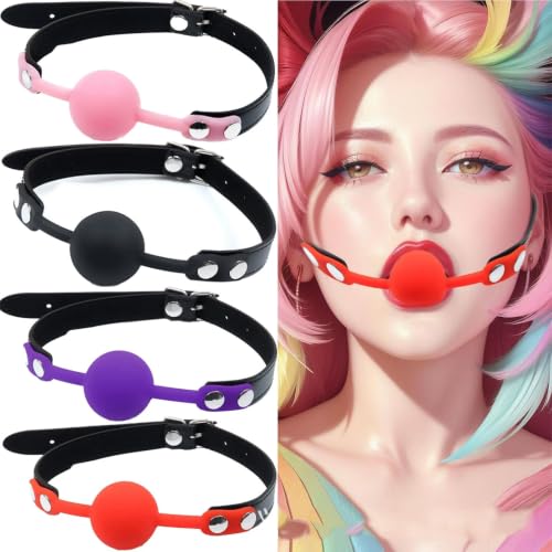 Image of DFsucces Leather Restraints Ball Mouth Plug Silicone Bondage Ball Gag for Sex, BDSM Restraints Toys Sex Gag Muzzles(Pueple2)