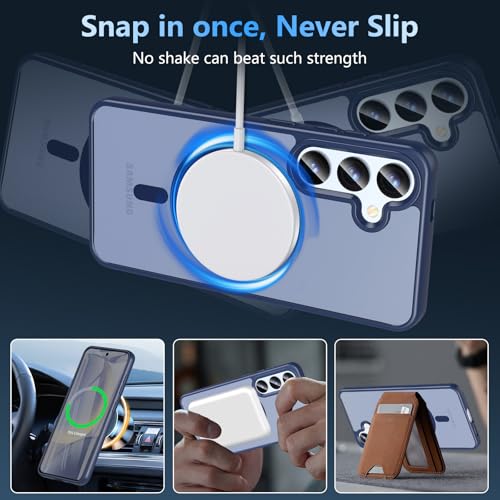 Image of OWKEY for Galaxy S24|S25 Case 6.2'',Magnetic Samsung Galaxy S24 /S25 Case for Magsafe with Tempered Glass Screen Protector, [Shockproof Military] Translucent Back Slim Bumper Cover S24 S25 Case, Blue