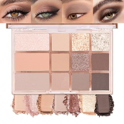 Image of SUAKE Nude Pink Eyeshadow Palette, Matte & Shimmer, High Pigmented 12 Colors Brown Purple Eye Shadow Primers for Eye Makeup, Korean Powder Palet de sombras de ojos (01# Caramel Brown)