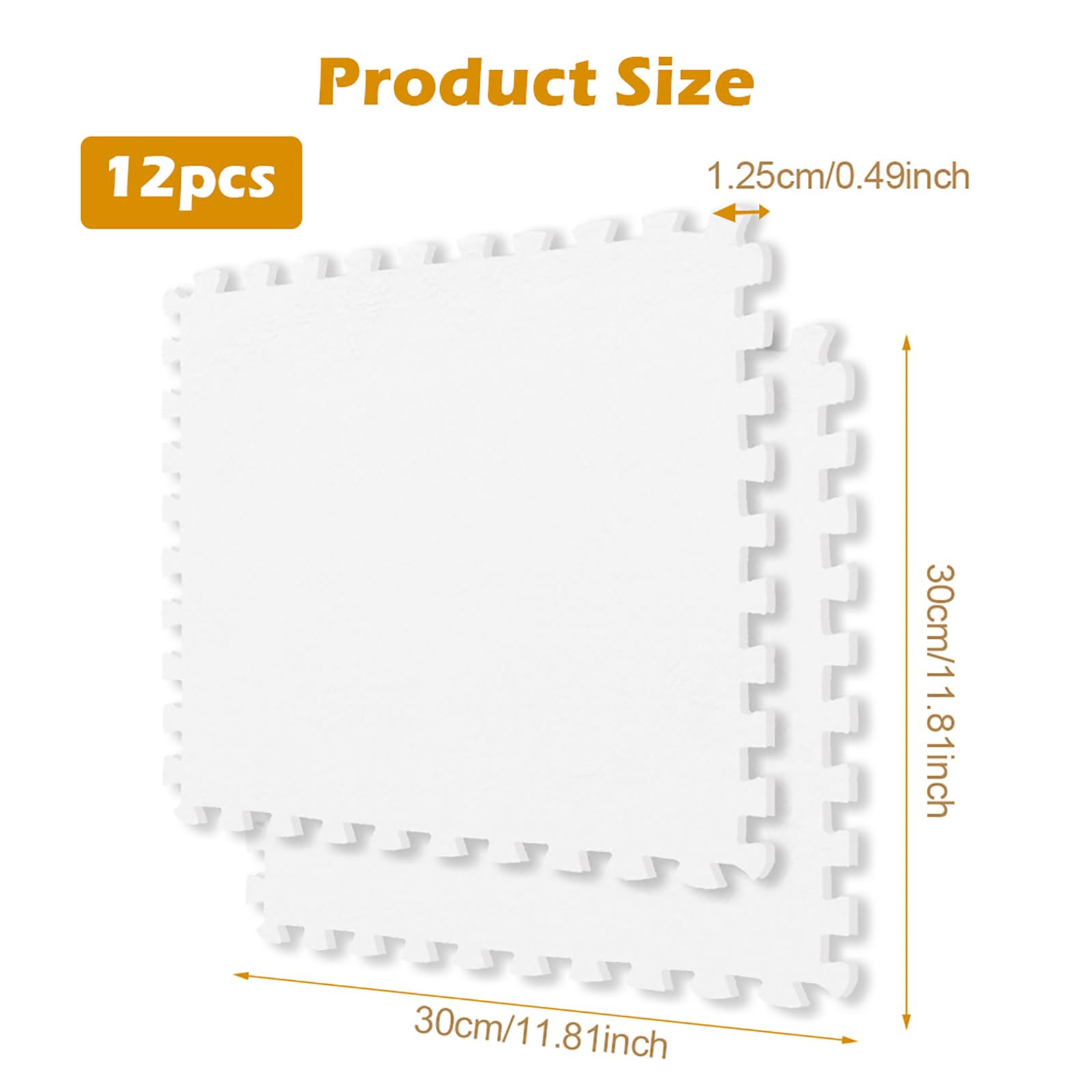 12 tappetini puzzle a incastro, in schiuma, 30 x 30 cm, per bambini, per il soggiorno, la camera da letto, per il gioco (bianco)