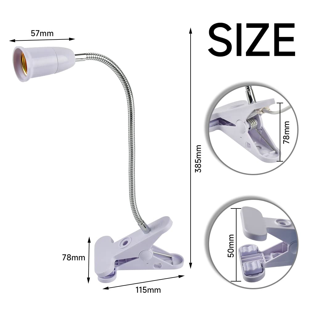 TIMESETL Lampe avec Pince E27 2Pcs Lampe de Bureau a Pince avec Interrupteur Flexible pour Lit Lampes de Table à Pinces, Lampes Spot Pinces, Réglable 360 ° Col de Cygne, Sans Ampoules
