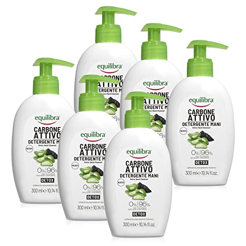 Equilibra Carbone Attivo Detergente Mani Detox, Confezione da 6 Pezzi (6 x 300 ml)