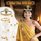 6Pcs Egyptian Costume Set for Women, Cleopatra Fancy Dress Kit with Cobra Headpiece, Snake Armband, Tassel Necklace, Gemstone Bracelet, Ring Tattoos Vintage Party Outfit for Halloween Cosplay - Image 5