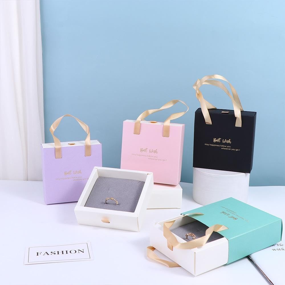 Set De 10 Cajas De Cartón Rosa Para Joyas - 7x7x3 Cm - Para Collares, Pulseras Y Aretes - Regalo Y Almacenamiento