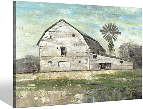 arttitue Old Barn Canvas Wall Art: Modern Bedroom Farmhouse Picture Rustic Country Landscape Print Living Room Farm Windmill Painting Rural Countryside Artwork for Home Office Decor