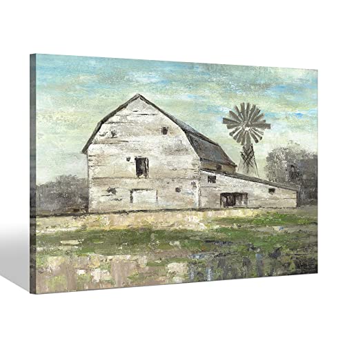 Arttitue Old Barn Canvas Wall Art: Modern Bedroom Farmhouse Picture Rustic Country Landscape Print Living Room Farm Windmill Painting Rural Countryside Artwork For Home Office Decor #TOP1