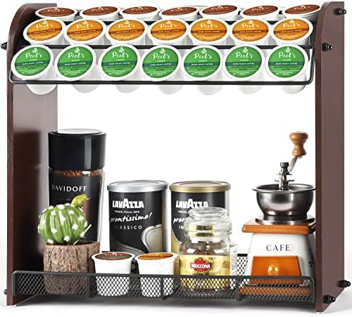 K Cup Holder Large Capacity Coffee Pod Holder Coffee Bar Accessories and Cup Storage Organizer Save Space for Home Office Kitchen Counter Organizer(Espresso Brown)