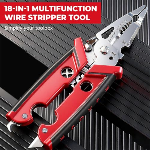 Image of Serplex 18-in-1 Wire Stripper Tool, Cr-V Steel Electrical Wire Stripping, Cutting & Crimping Pliers with Built-in Wrench, Cable Cutter /Crimper, Utility Cutter All-in-One Electrician Tool