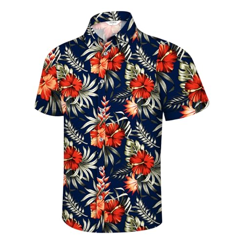 Image of Hawaiian Shirt for Men Tropical Shirts Summer Beach Button Down Short Sleeve Luau Aloha Floral Cruise Vacation Outfit 2026