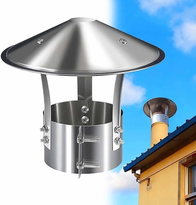 Tappo per canna fumaria, in acciaio inox, impermeabile e antivento, per cappe da 75-130 mm, protezione esterna durevole, facile installazione