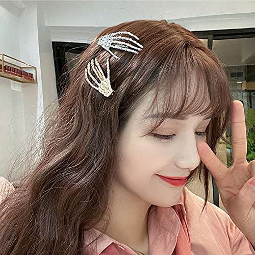 Miniatura 2 de Pinzas para el cabello de Halloween con diseño de esqueleto para mujeres y niñas, pinzas para el pelo de calavera con diamantes de imitación,