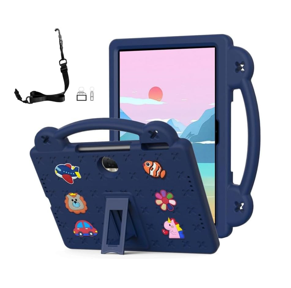 LBMT Tablet Case for Honor Pad 9 2023 12.1 inch, Kids Friendly Universal Lightweight Shockproof Protective Case with Shoulder Strap & Stand Handle (navy blue)