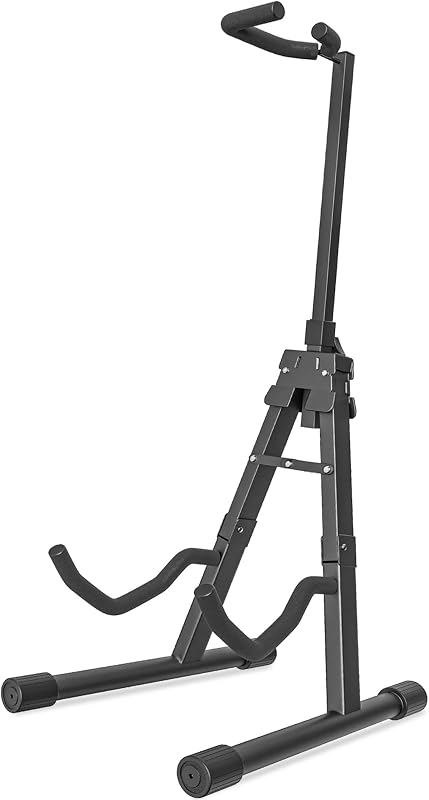 Adjustable Folding Guitar Stand, A-style with Neck Holder, Fully Assembled for School Music Program, Concerts & Multiple Users, Black, Fit Guitar Bass Ukulele and Banjo