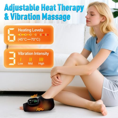 Masajeador para tobillo y pie con calor y vibración, inalámbrico de 3000 mAh, 6 niveles de calor y 3 modos, correa ajustable para tobillo, rodilla y codo, control táctil LED miniatura 2