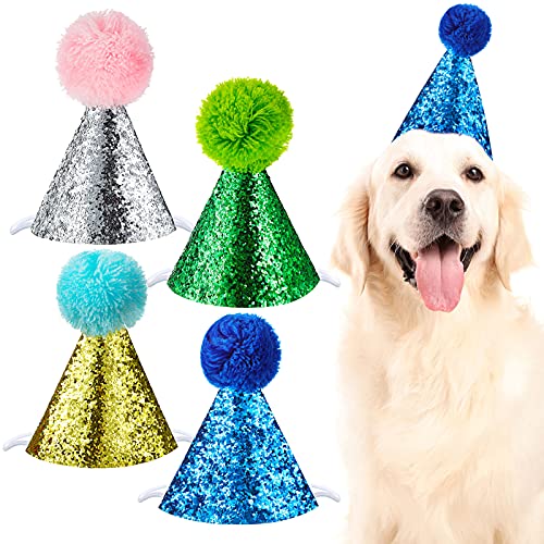 4 Pieces Dog Birthday Hat For Pets Christmas Party Decoration Accessories Pet Headband Hats Charms Grooming Accessories (Gold, Silver, Blue, Green) #TOP10