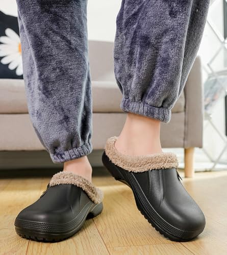 Women Men Fleece Lined Clogs Winter Warm Fuzzy House Slippers Waterproof Non-Slip Garden Shoes Indoor Outdoor Mules2
