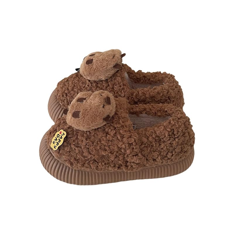 Capybara Slippers Cute Fuzzy Warm Plush Winter Shoes, Leopard Cozy Indoor Outdoor House Sandals Bedroom Comfort Wear Soft Cloud Slides Faux Fur Furry Lightweithg Anti-Skid Funny Grips Platform Slipper4