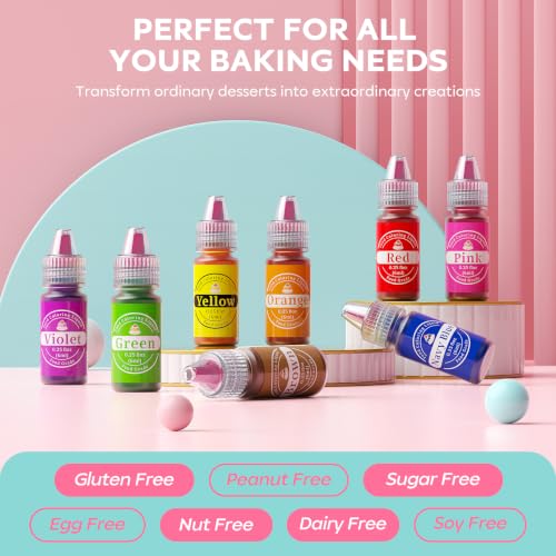 Image of Food Coloring Set - 8 Colors Liquid Edible Dye for Baking Cake Cookie 6ml