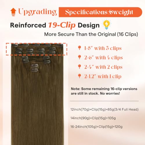 Image of Sunny Hair Clip in Hair Extensions Real Human Hair Light Brown 16 Inch | Clip in Real Hair Extensions, Natural Volume for Easy at Home Application for Daily Use and Special Occasions 120g