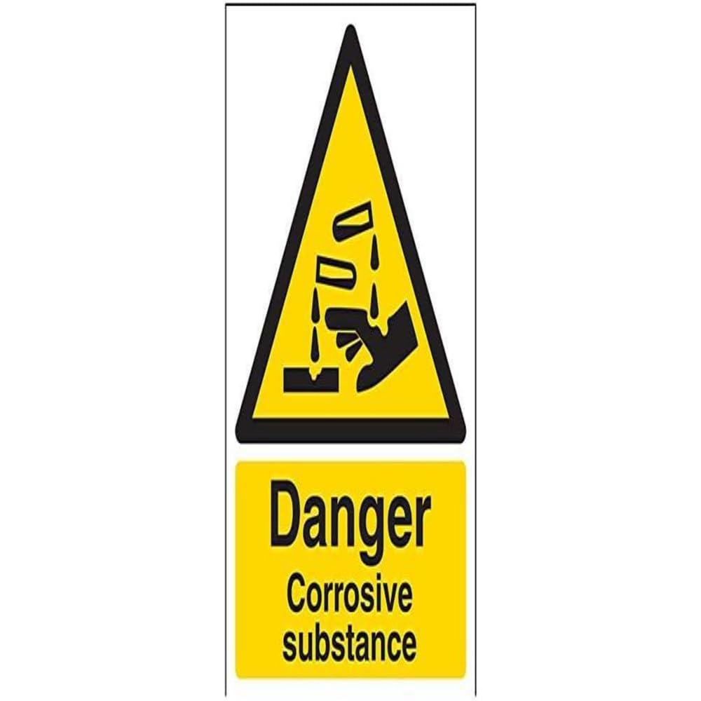 V Safety Danger Corrosive Substance Warning Sign - 150mm x 200mm - Self Adhesive Vinyl