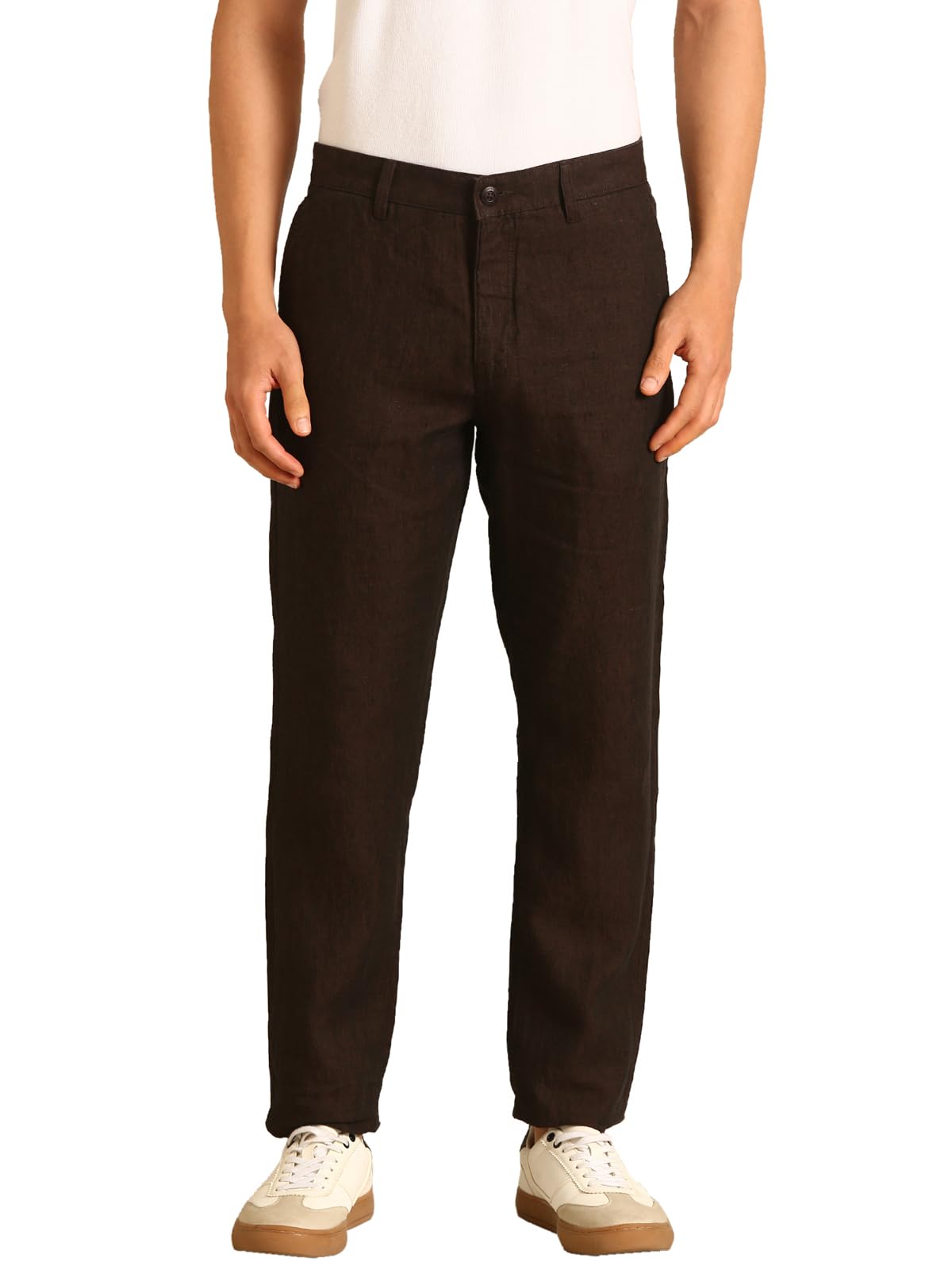 linen club Men's Pure Linen Contemporary Fit Casual Trousers-picture-27