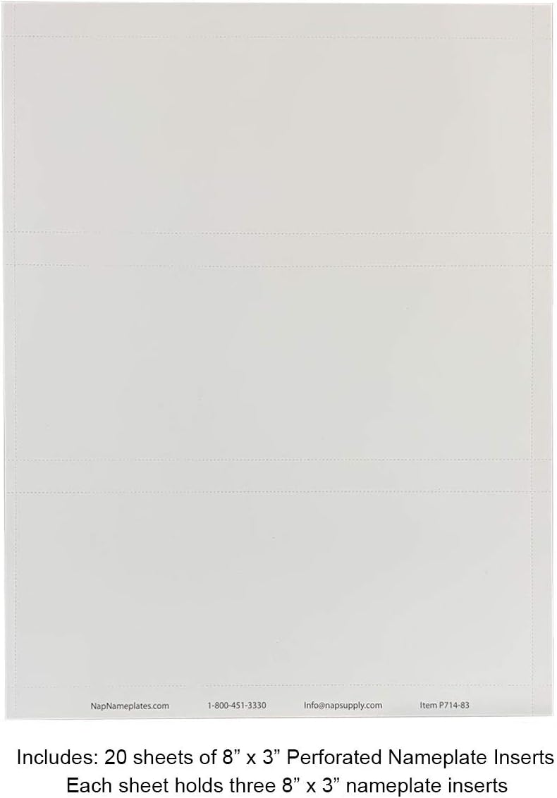 Perforated Paper Nameplate Inserts, Pack of 20 (8" x 3")