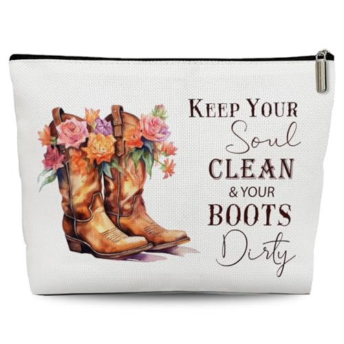 Western Merchandise Makeup Bag, Cowgirl Floral Boots Travel Cosmetic Pouch