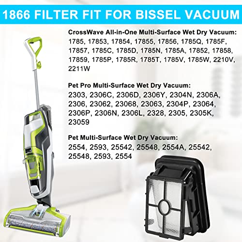 4 PACK 1866 Replacement Filter for Bissell Crosswave Pet Pro Vacuum 1785 2554 2551 2306 2304 1785A 2596 Crosswave Cordless Max Vacuum Cleaner Parts Replace 1608684 LUXRILIX