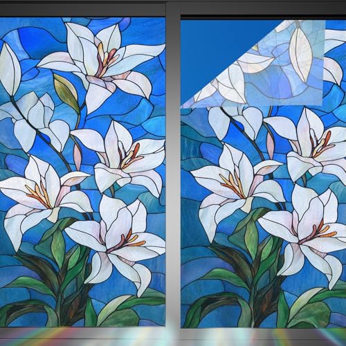 Image of Nuxovilar Gothic Rainbow White Floral Pattern Window Film 17.5x39.3 PVC