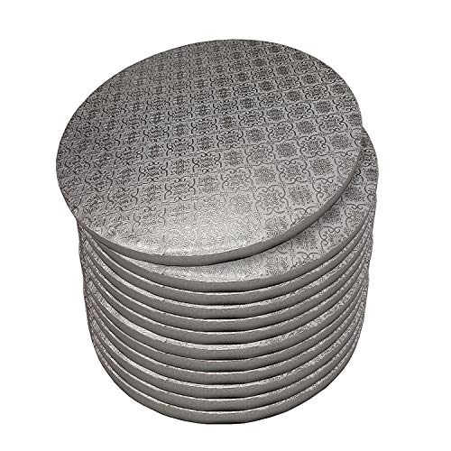 Spec101 Round Cake Drums 14 Inch - 12pk Silver Cake Drum Boards with 12-Inch Thick Smooth-Edges