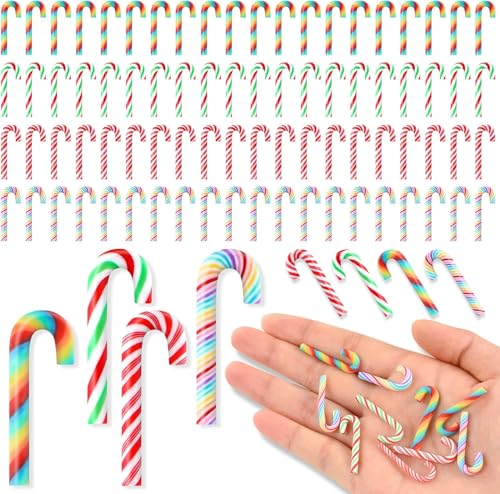 LSLYHTC 80 Pcs Mini Candy Canes for Crafts Christmas Mini Plastic Candy Canes Candy Canes Christmas Tree Decorations for Xmas Gift Decor
