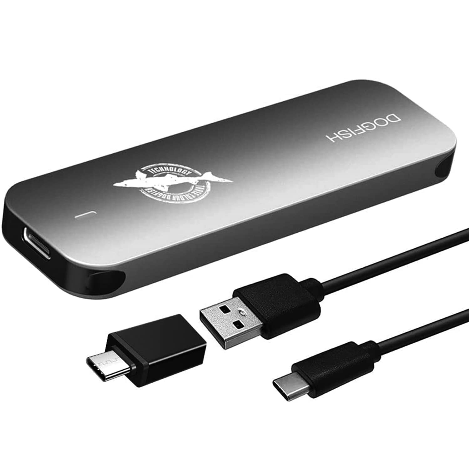 Dogfish Portable External SSD 4TB 2242/2260/2280 Ngff Grey Metal USB 3.1 Type-C Ultra-Light Mini Solid State Drive for Mac/Windows/Android/Linux (up to 10Gbps, with LED Indicator)