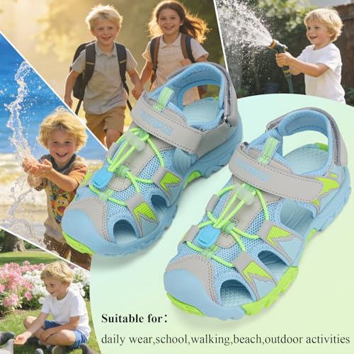 Image of JMFCHI Boys Girls Sports Sandals Summer Kids Closed Toe Outdoor Sandals Athletic Water Shoes Sandals Child Pool Beach Sandals Quick Drying Slip Resistant | Little /Big Kid,Comfortable lightweight,Non-slip soft sole,Hook-and-loop closure,Easy wear,Anti-collision toe,Daily casual