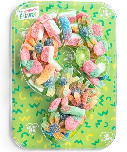 Gommy's Factory, Party Numbers nº 9 SIN GLUTEN. Tarta de gominolas para cumpleaños y celebraciones con forma de números. 500g chuches