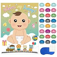 FEPITO Baby Shower Party Spiele, Pin The Dummy auf das Baby-Spiel mit 24Pcs Schnuller-Aufklebern für Babyparty Partei Versorgungen