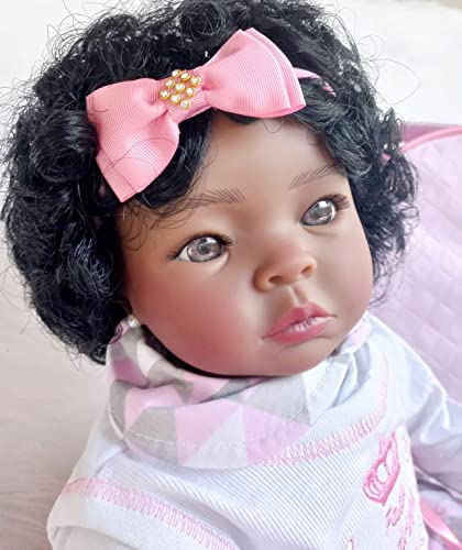 Boneca Negra Bebê Realista Menina Princesa Reborn Acessórios