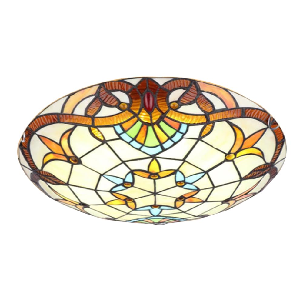 Chao Zan Tiffany Style Ceiling Light, Victorian Stained Glass, Semi-Flush Mount, Floral Design, Multicoloured,E27 Bulb,Bedroom/Dining Room/Entryway/Living Room/Kitchen (D:30CM)