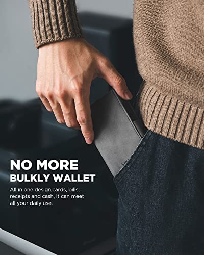 Image of VULKIT Card Holder Wallet with Airtag Holder & ID Window Pop Up Leather Wallet RFID Blocking Magnetic Closure for Men