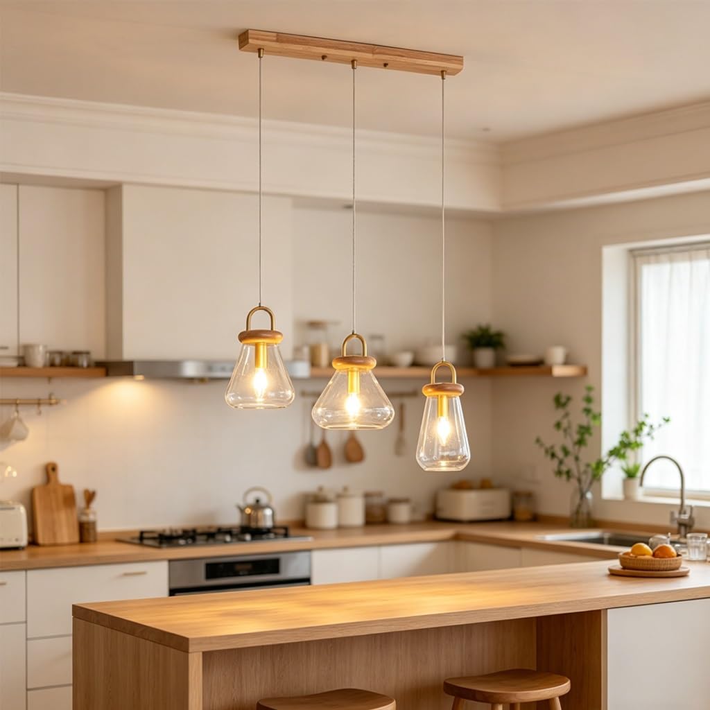 Nowoczesna, Kreatywna Lampa Wisząca Do Jadalni Z 3 Punktami Świetlnymi, Z Przezroczystego Szkła, Z Regulacją Wysokości – Idealna Do Kuchni, Salonu, Sypialni I Przedpokoju(B)