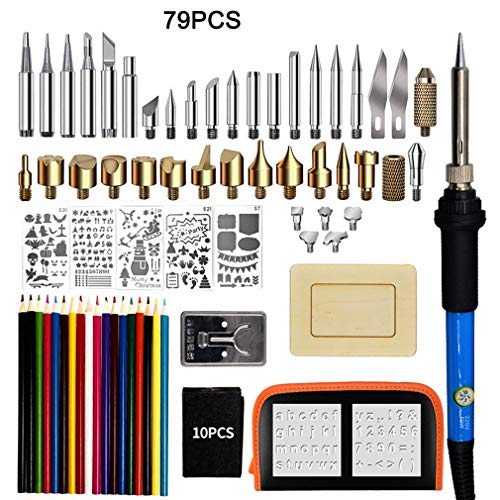 Wood Burning Kit 79 Pcs, Iron/Leather Soldering Pyrography Pen with Adjustable On-Off Switch