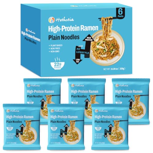 Hethstia High Protein Ramen Noodles, 22g Plant-Based Protein, Vegan Non-Fried Instant Ramen for Meal Prep, Post-Workout Recovery & Healthy Quick Meals, Sugar Free, Low Fat, Plain Flavor, 6 Pack