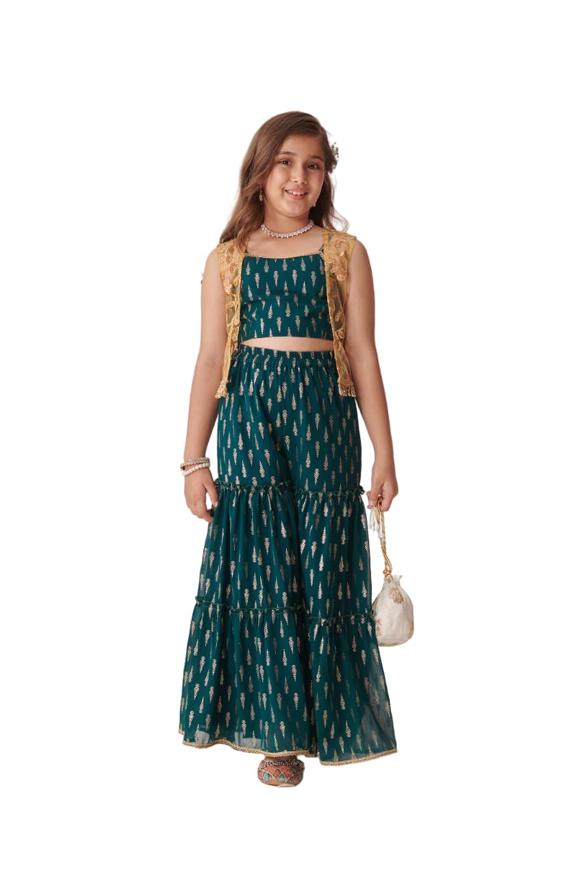 Pspeaches Girl's Georgette Sharara Set (Sha-Tealggt-8-10Y_Teal